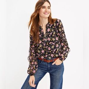 LOFT Floral Ruffle Sleeve Blouse size Large Style #59710